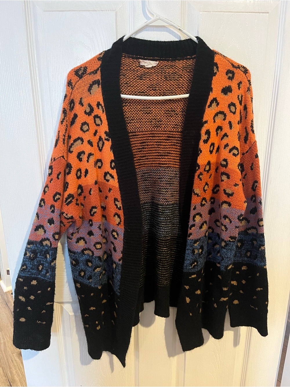 Hem & Thread Orange and Black Leopard-Print Open Cardigan
